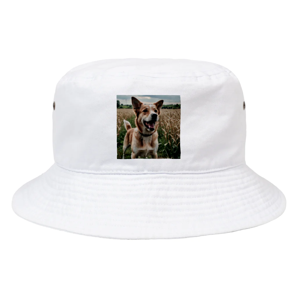 kokin0の畑で微笑む犬 dog smailing in the ground Bucket Hat