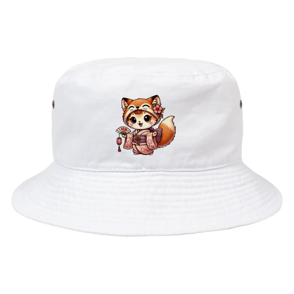 Snow-peaceのキュートなキツネコスチュームの子猫 Bucket Hat