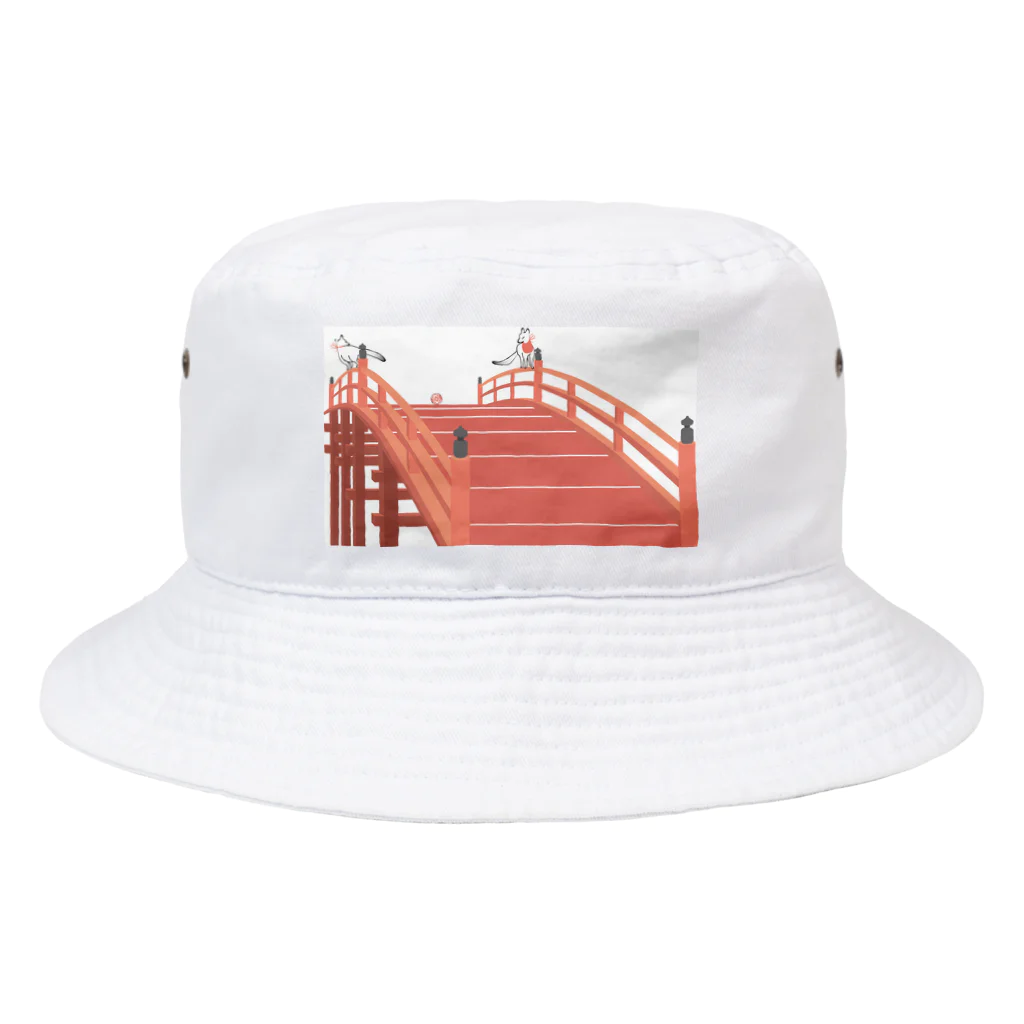 Amiの狐の手毬唄 太鼓橋と狛狐 Bucket Hat