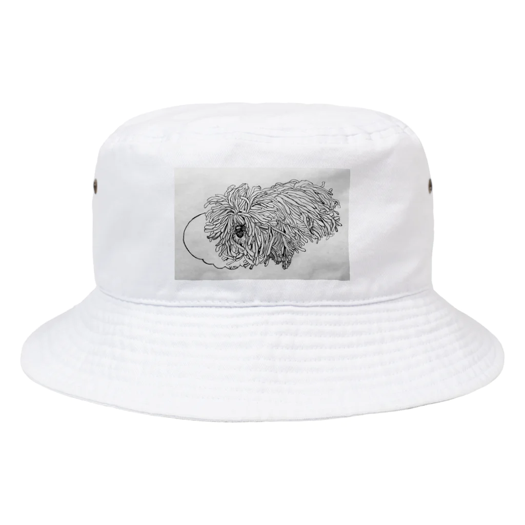 光平洋子のかしこいプーリー犬が転がる。 puli illustration  Bucket Hat