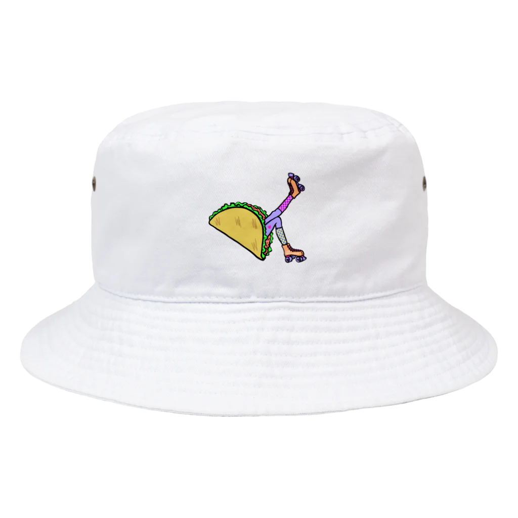 Mieko_Kawasakiのタコス　ローラースケート　ガール  TACOS ROLLER GIRL DOT 水玉　ドット　Tacos Rollerskate Rainbow Bucket Hat