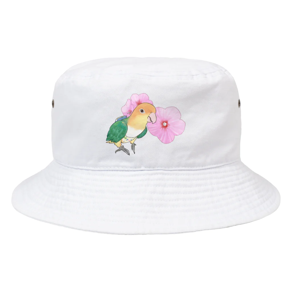 まめるりはことりのお花とシロハラインコちゃん【まめるりはことり】 Bucket Hat