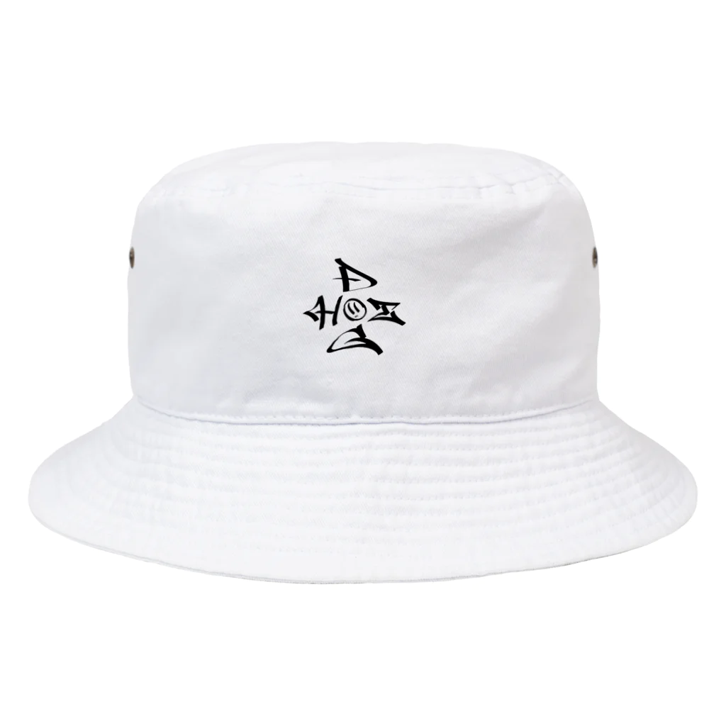 HOTDOG WORKSのHOTDOG 十字ロゴ　白×黒 Bucket Hat