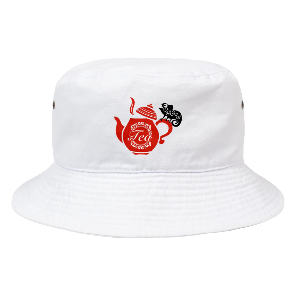 Tea&Shop Chamelionのティーポット付きかめちゃん Bucket Hat