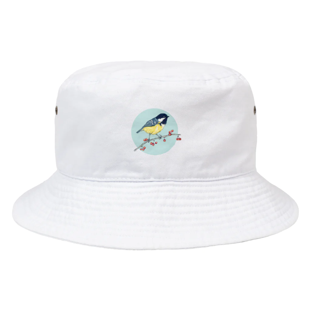 Nellyhime のアートのベリーと鳥 (Great Tit) Bucket Hat