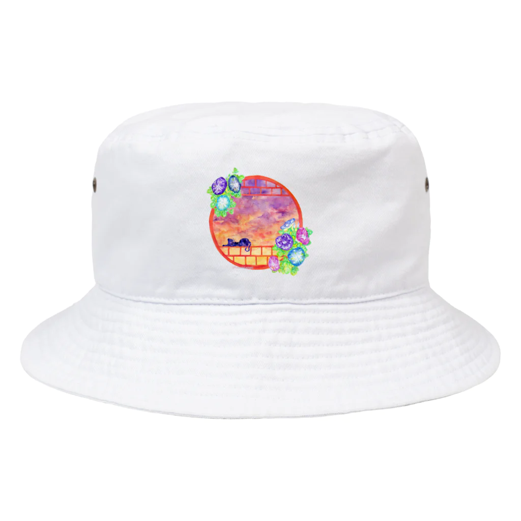 星架月の「窓際の夏」夕焼け・朝顔縁・ネコ Bucket Hat