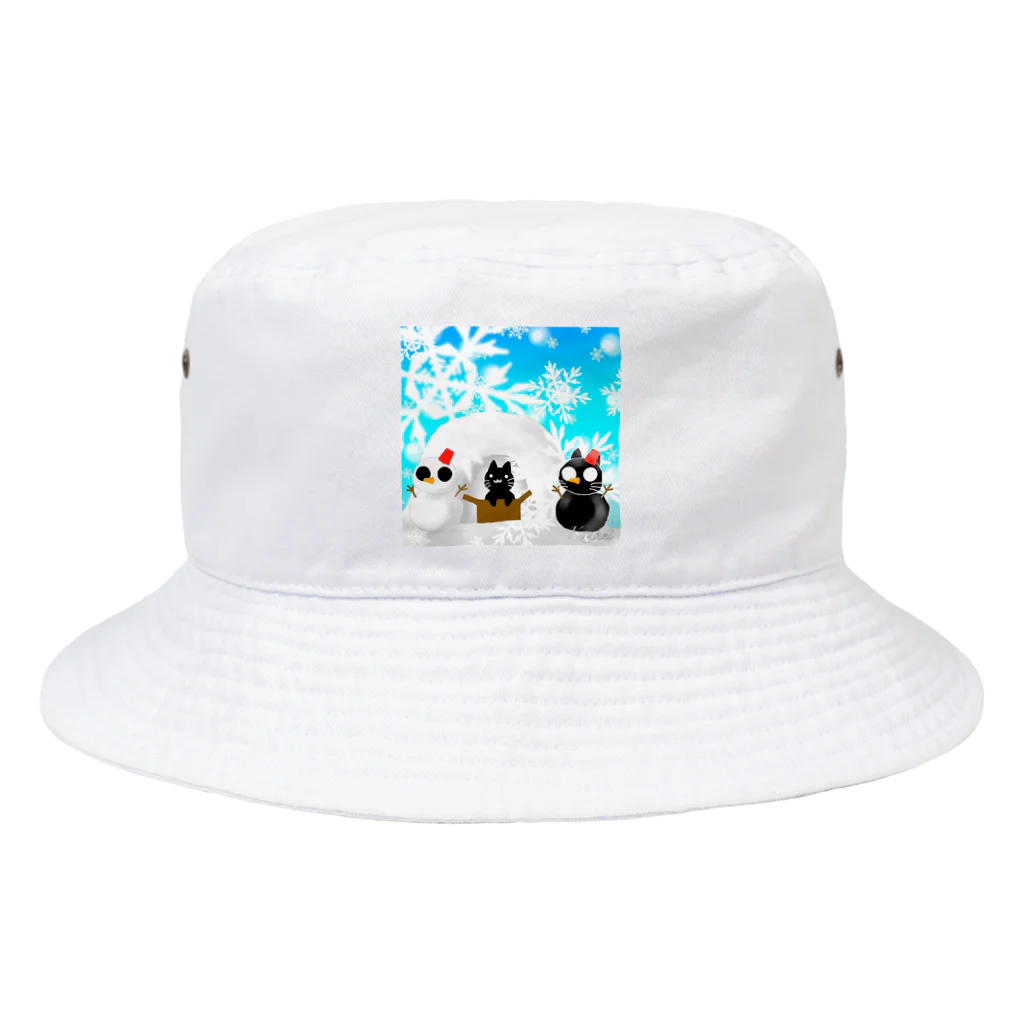 くろねこさんのくろねこさんと雪だるま Bucket Hat