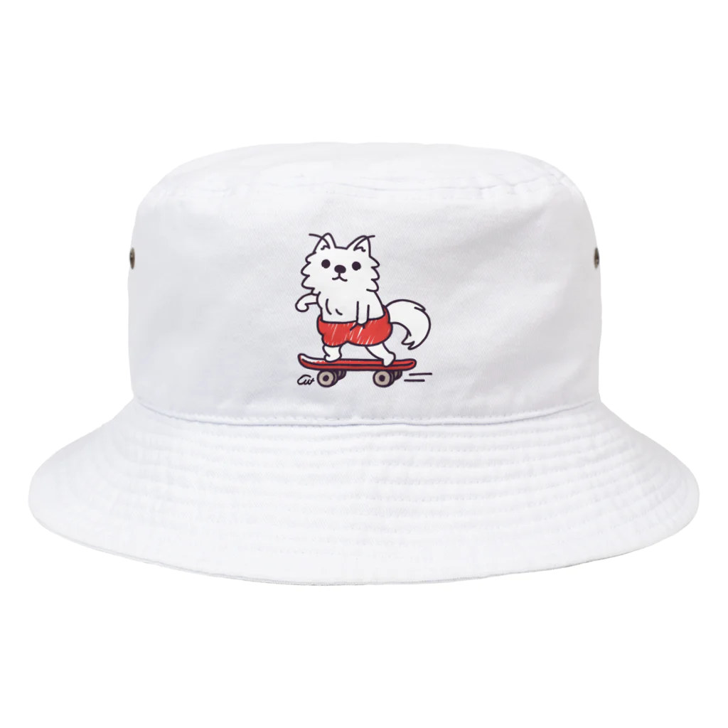 イラスト MONYAAT のワンポイント 赤ぱんポメラのスケボー Bucket Hat