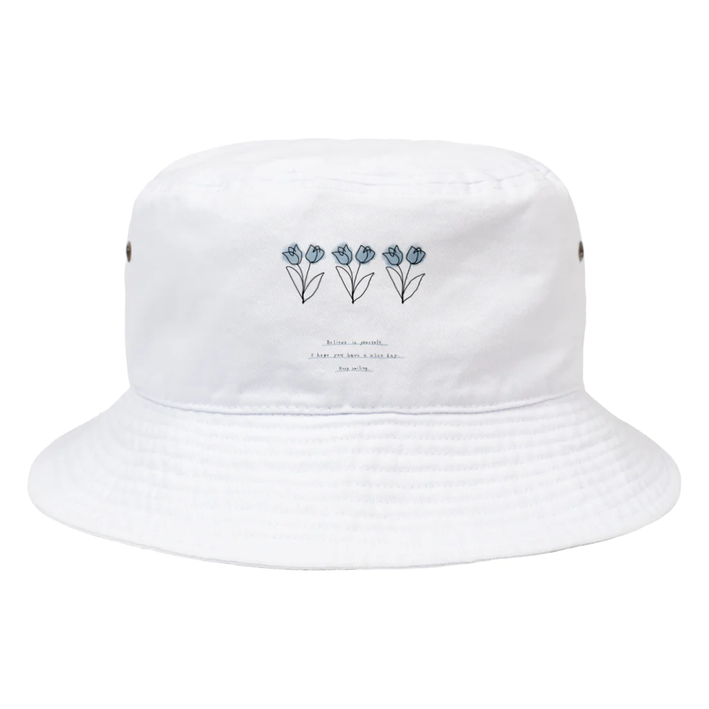 rilybiiの paint grayblue* line logo M message Bucket Hat