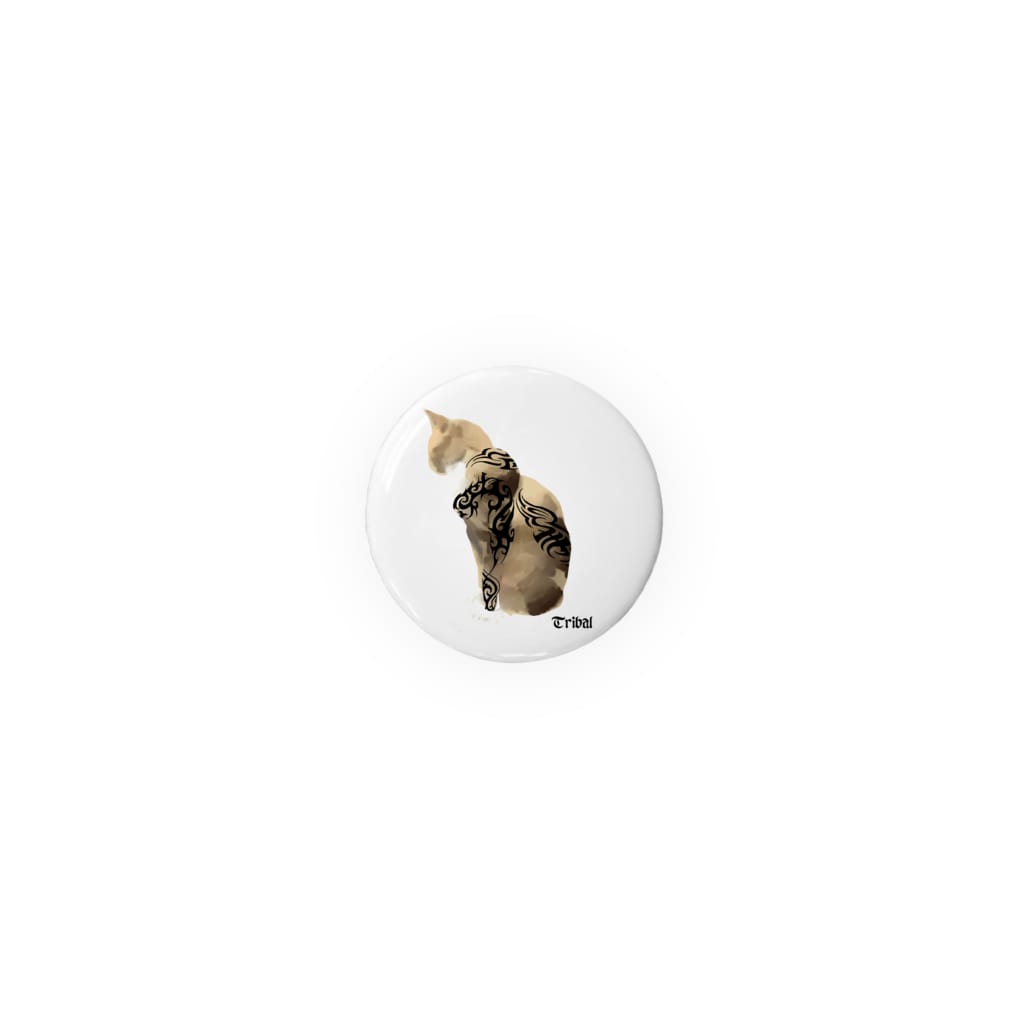 トライバルデザインのマッチョ猫 文字小さめ Tin Badge By 小鳥と映画館 Kotori To Eigakan Suzuri