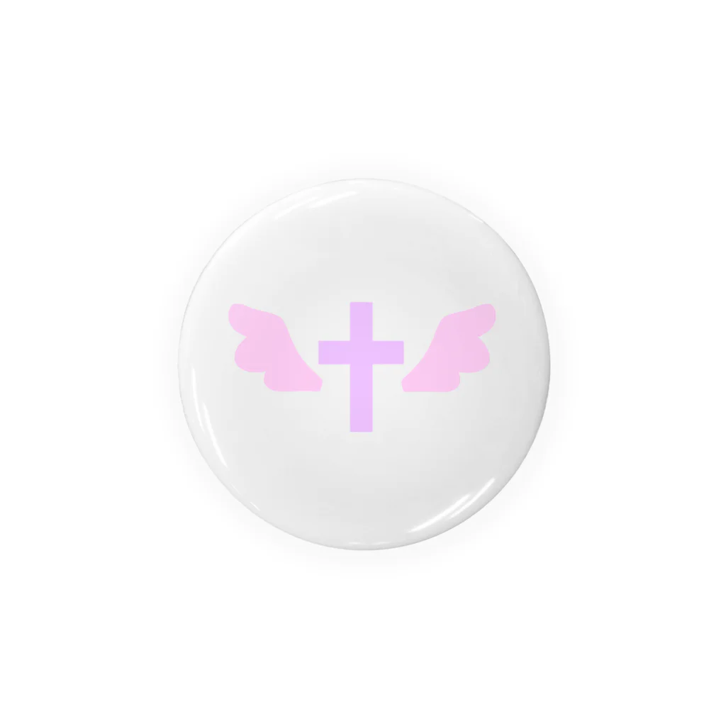 chachaのピンクの十字架と羽 Tin Badge