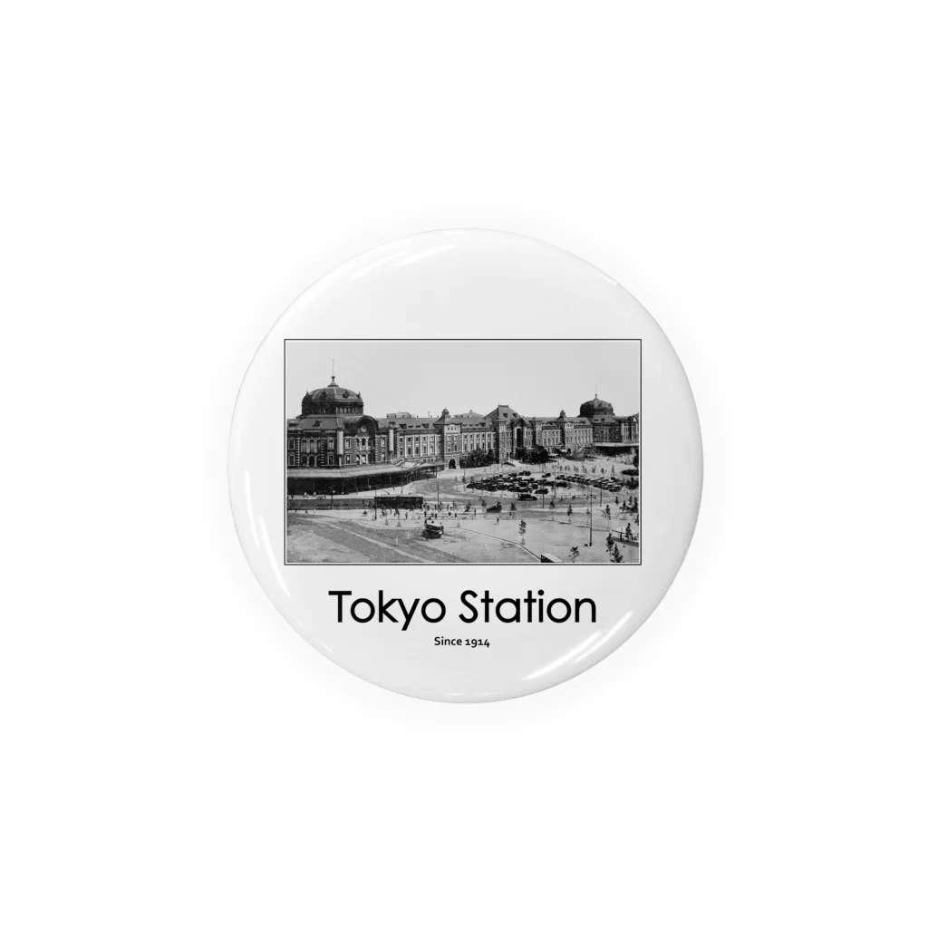 ヴィンテージ鉄道写真グッズの店のヴィンテージ写真　戦前の東京駅 （モノクロフォト） 缶バッジ