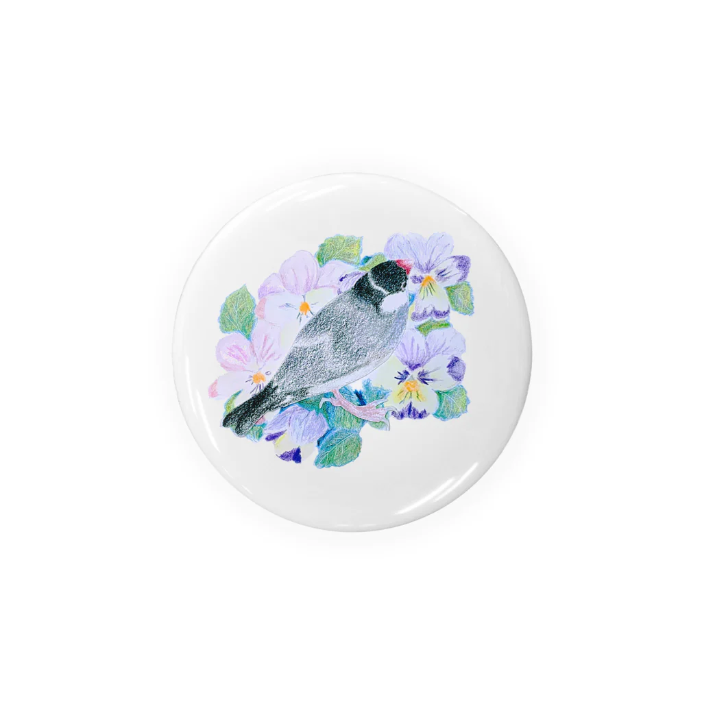 文鳥さんと仲間たちの桜文鳥とパンジー Tin Badge