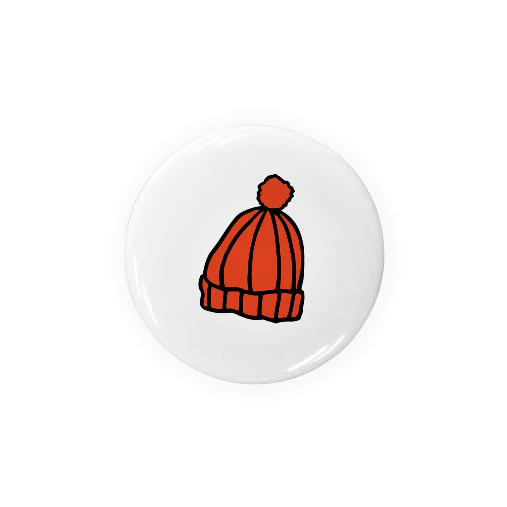 nyakamoの ポンポン付きニット帽の缶バッジ -あか- Tin Badge
