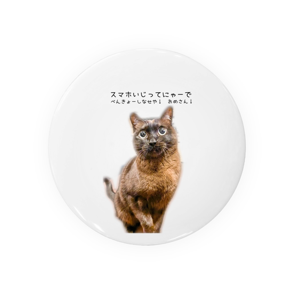 スマホいじってにゃーで勉強しなせや 茶猫革命 Chaneko De Revolution Tonchannel の缶バッジ通販 Suzuri スズリ