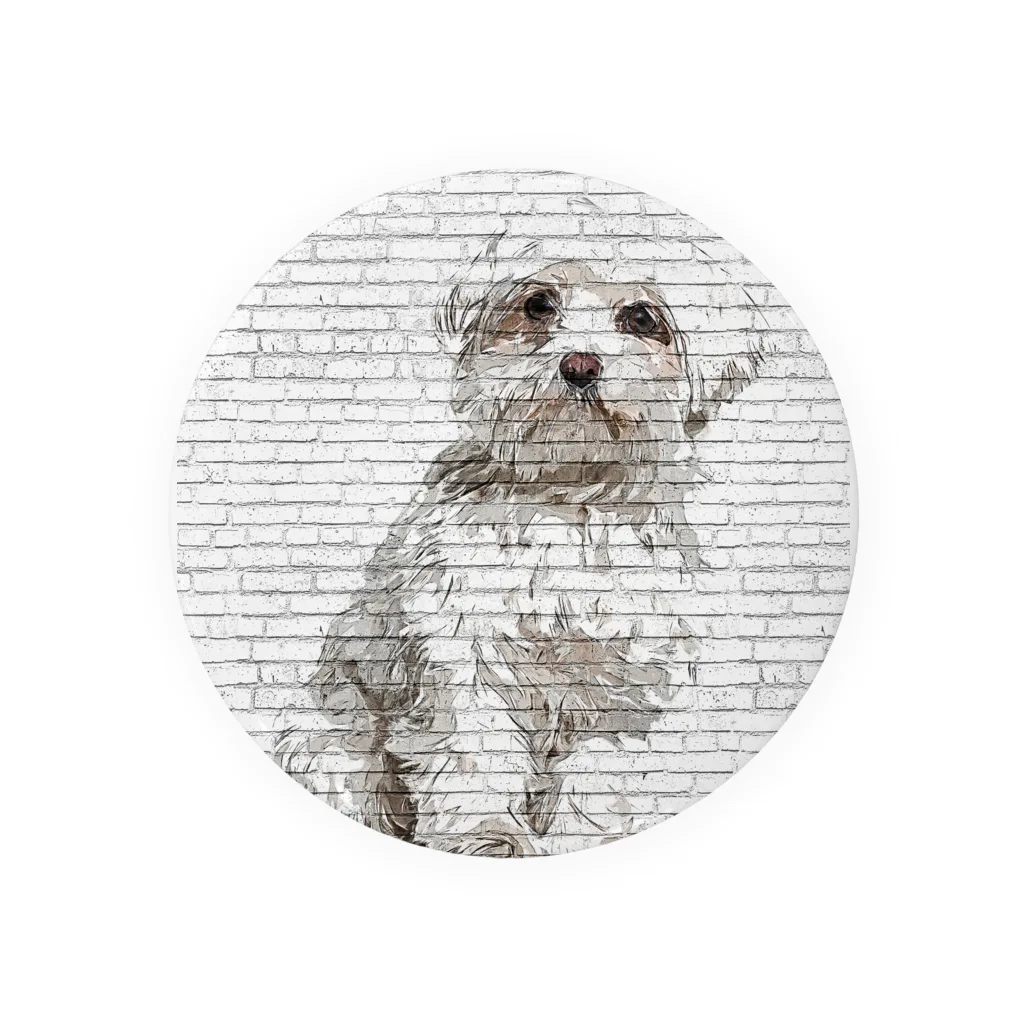 【CPPAS】Custom Pet Portrait Art Studioの マルチーズドッグ - レンガブロック背景 Tin Badge