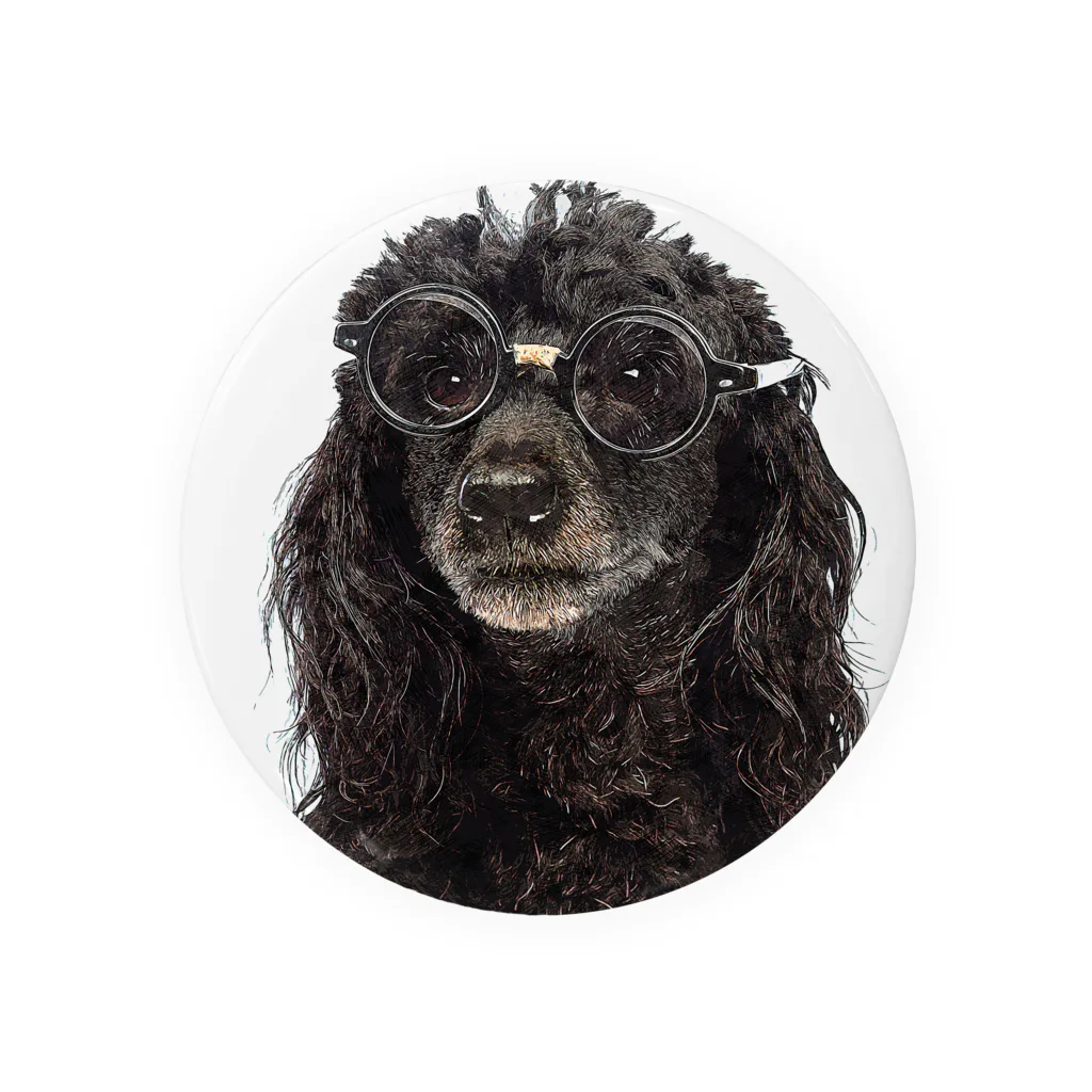 【CPPAS】Custom Pet Portrait Art Studioの黒縁メガネのスマートなスタンダードプードルドッグ 缶バッジ