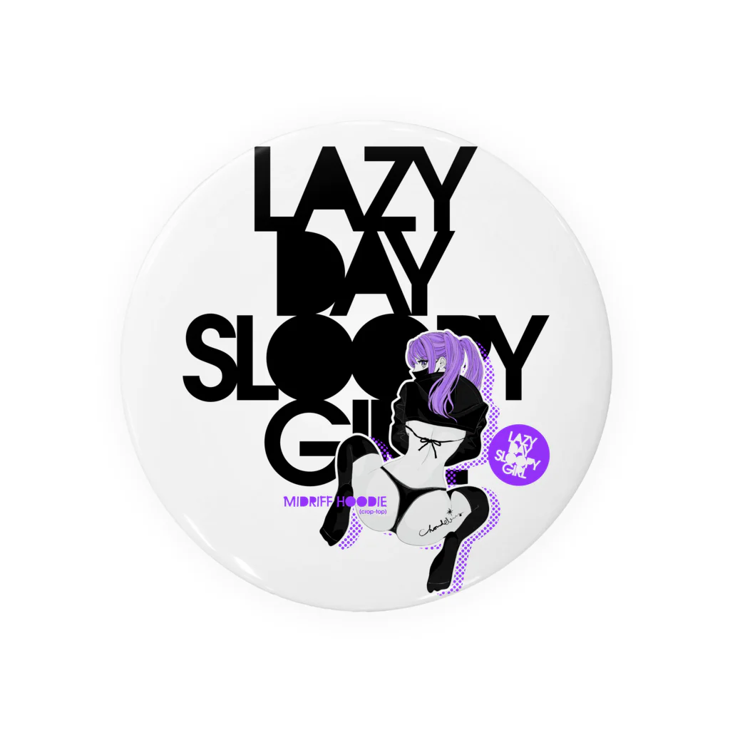 loveclonesのLAZY DAY SLOOPY GIRL 0574 ブラックフーディー女子 エロポップ ロゴ Tin Badge