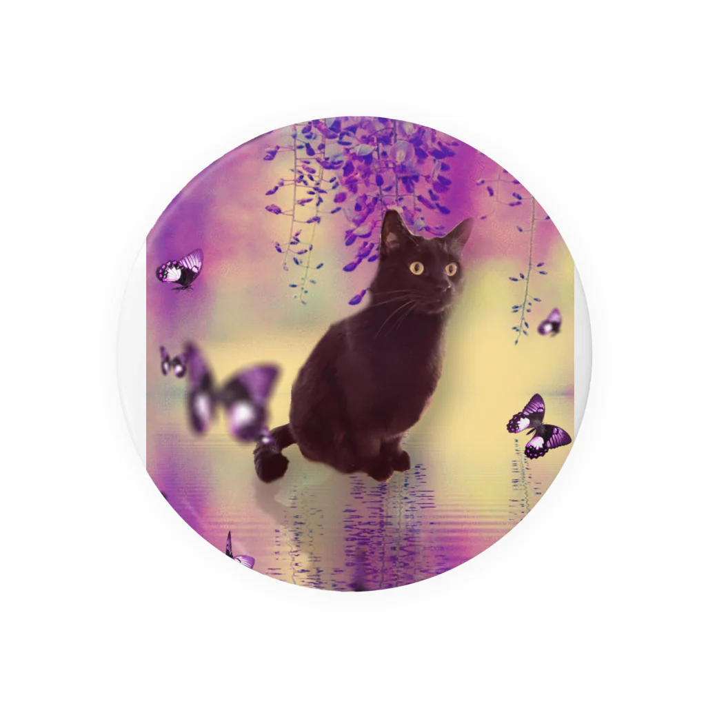 live with catsの黒猫と藤の花 Tin Badge