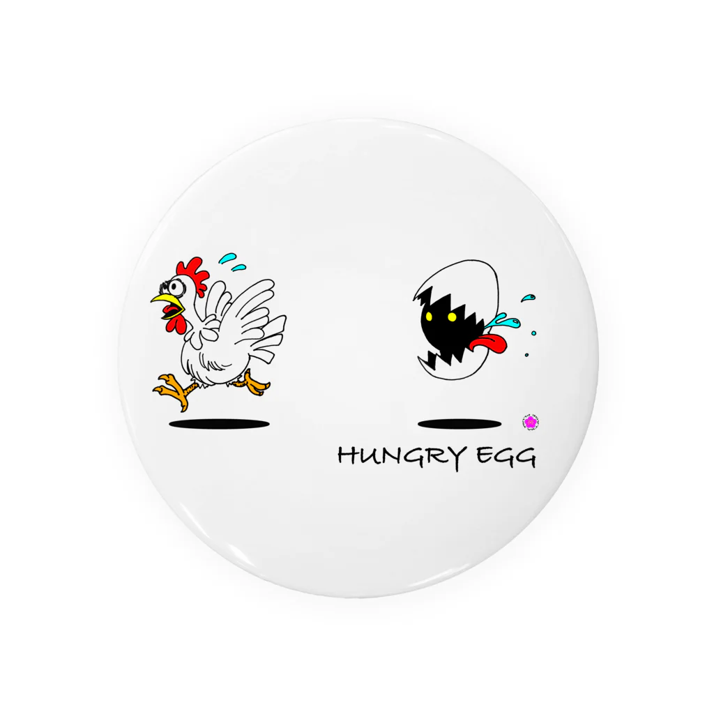 PLUM  VILLAGEの『Hungry egg』シリーズ・「逃げろ‼︎」 缶バッジ