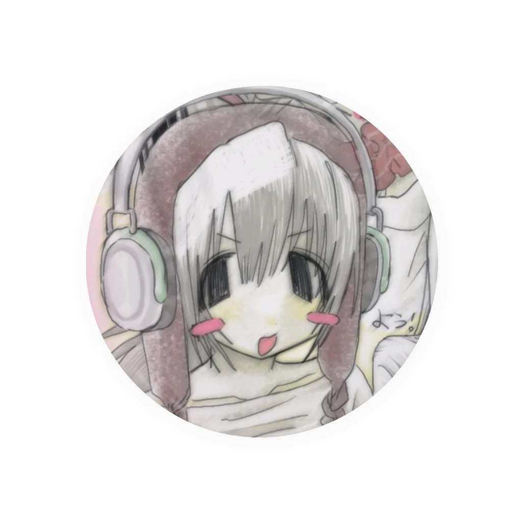 目に優しい青の被り物とヘッドフォン付けた女の子 Tin Badge