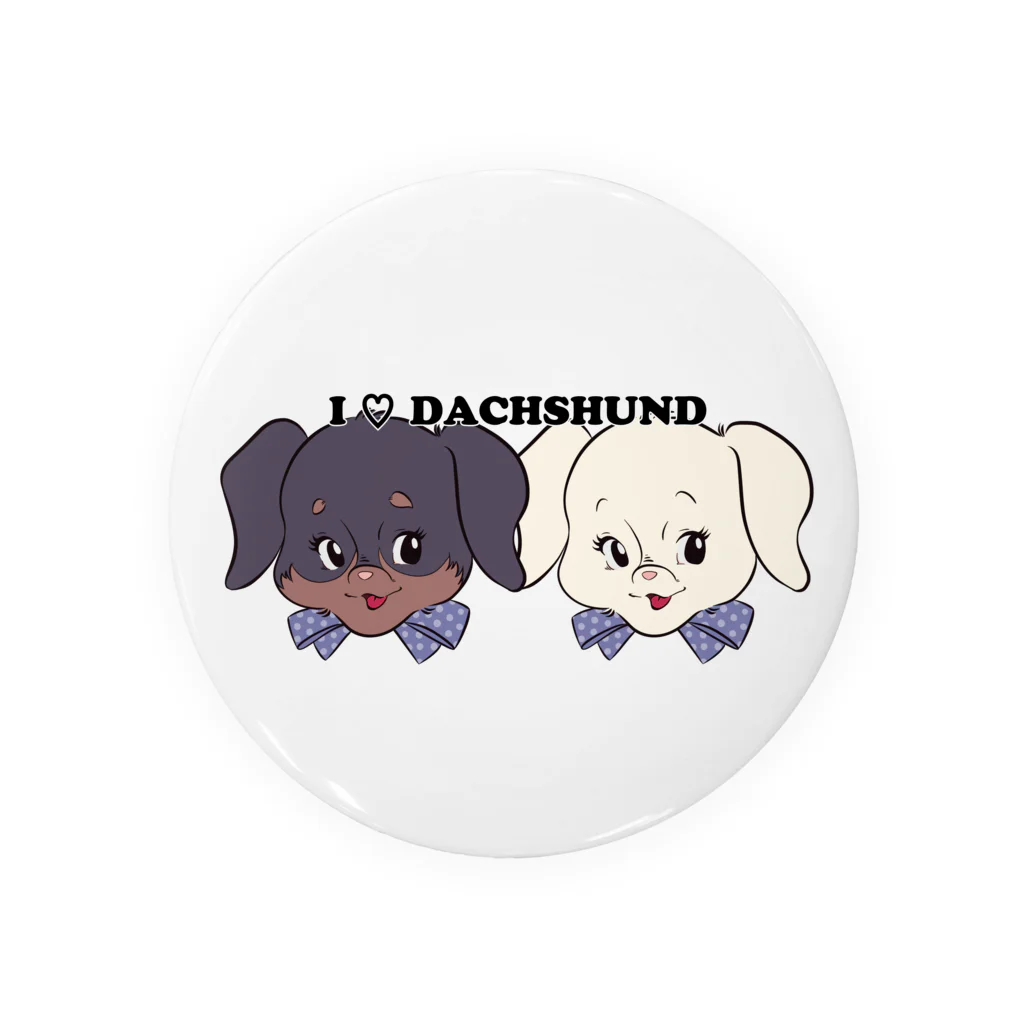 チャリティーグッズ-犬専門デザインのダックスフンド-ブラックタン&ホワイト・クリーム「I♡DACHSHUND」 缶バッジ