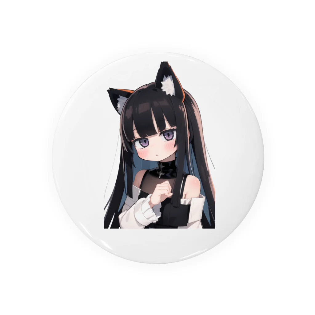 ケモ耳美少女キツネちゃん（AIart）の長い黒髪の愛らしい獣耳の少女 Tin Badge