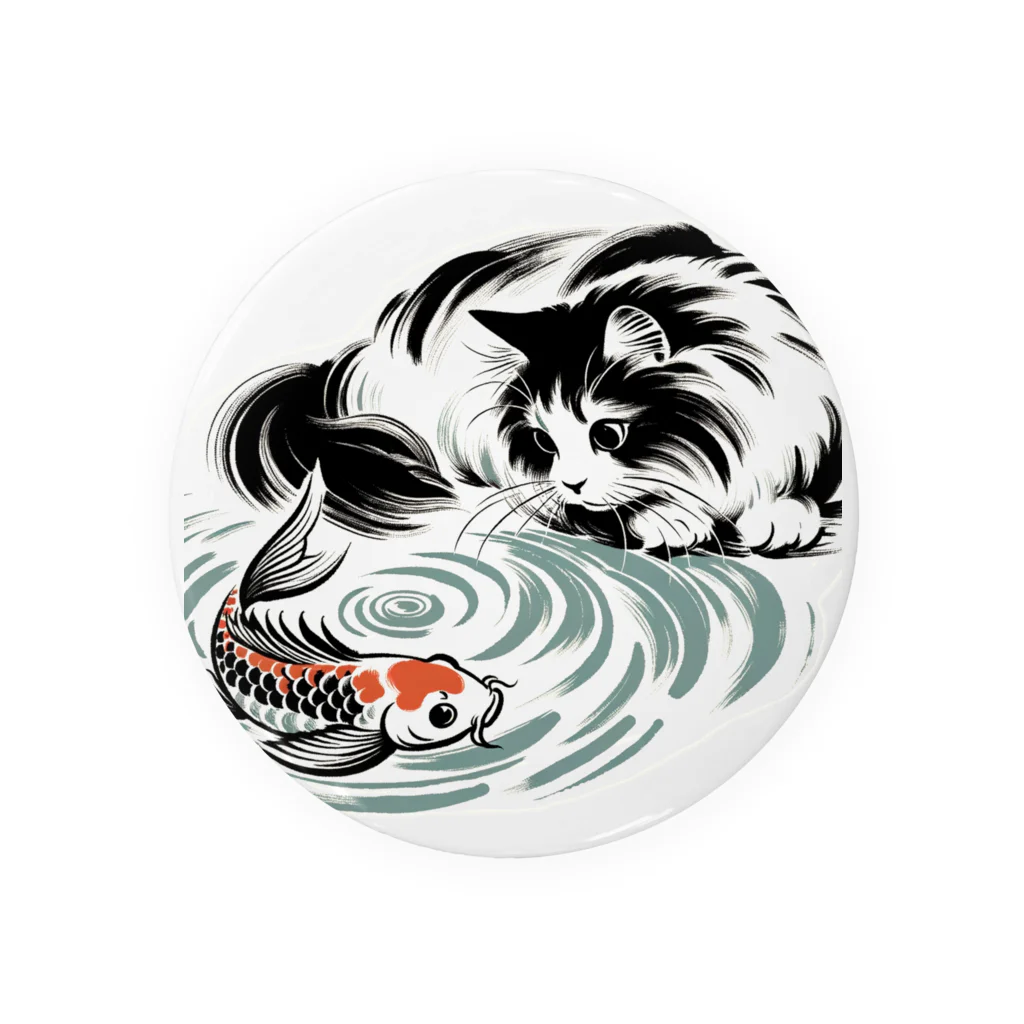 MakotOの猫と鯉（水墨画風） Tin Badge