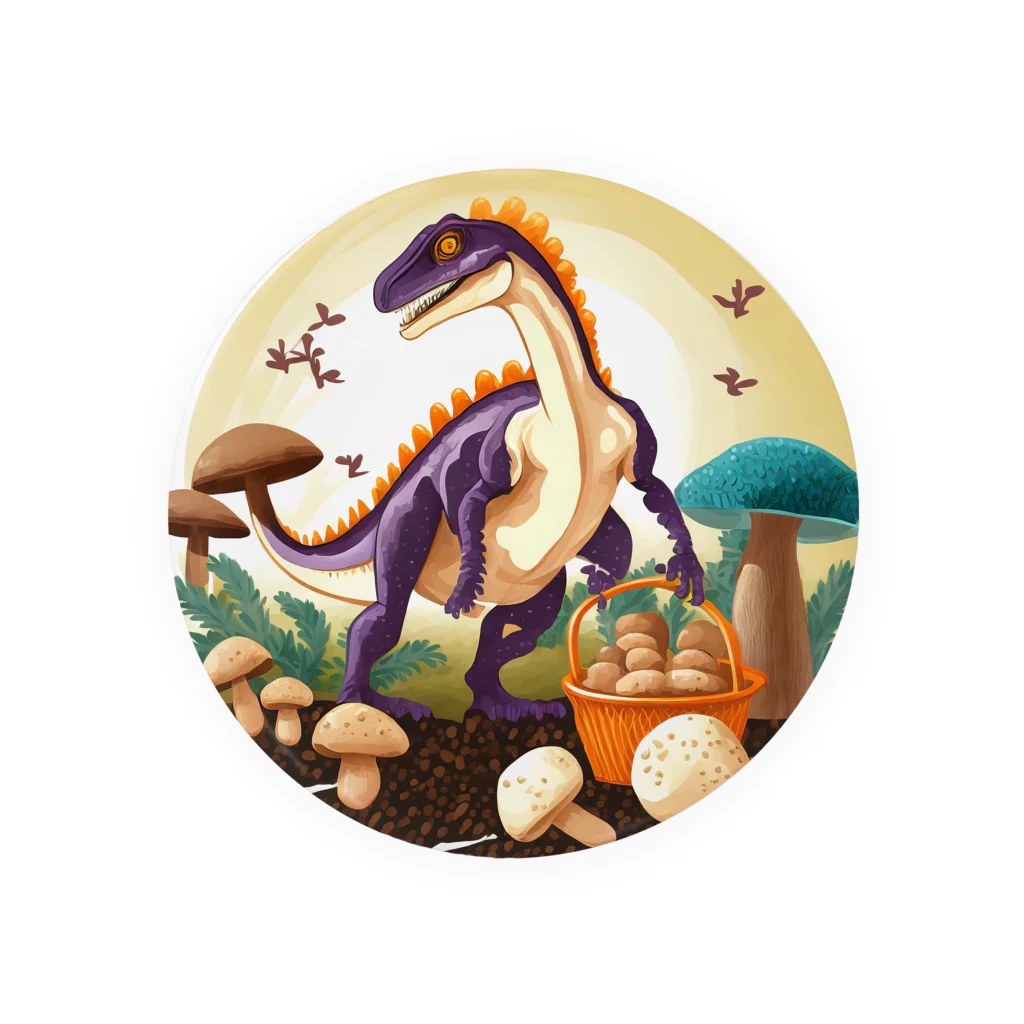 qi6（恐竜グッズ販売中！🦖）のきのこ狩りを楽しむテリジノサウルス 缶バッジ