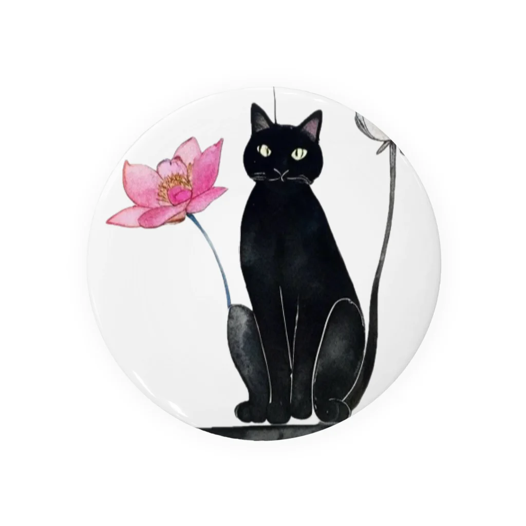 幸運のしっぽの黒猫と花 Tin Badge