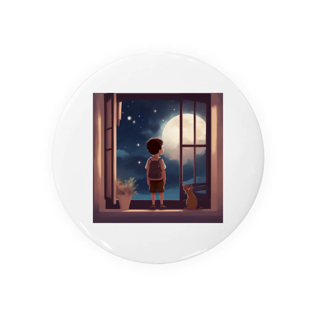 たまねぎの窓の中に立つ少年が、深い夜空を見つめている。 缶バッジ