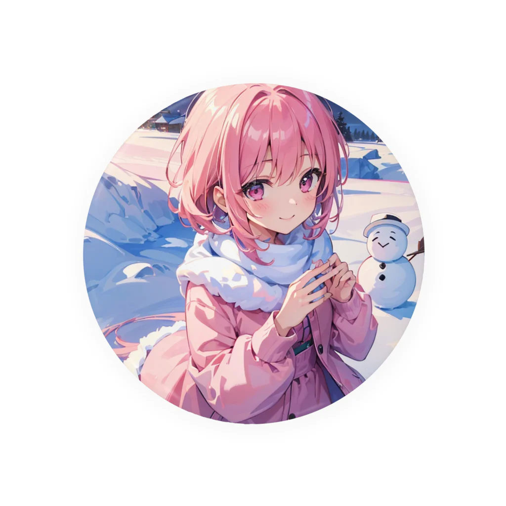 Nemcon Goods Shop [AI Girls🎀]のピンク髪っ娘は雪だるま作りにご満悦!⛄ Tin Badge