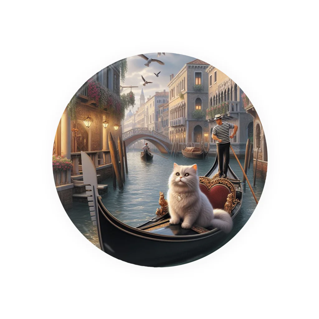 ニャーちゃんショップのヴェネツィアの運河でゴンドラに乗っているネコ Tin Badge
