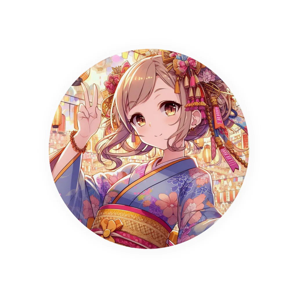 推しの美少女とアイドルのお祭りを楽しむ浴衣美少女 Tin Badge