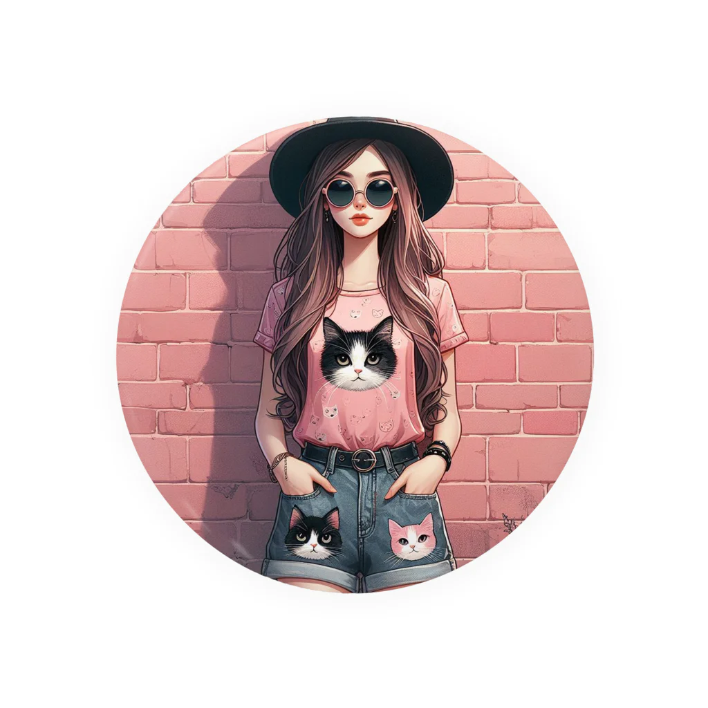 SaltyCookie Design Worksの猫好きの女の子のファッション(1) Tin Badge