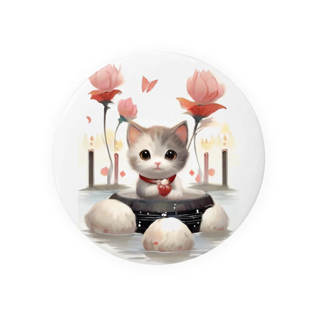 恥ずかしがり屋のねこショップの猫とお花 Tin Badge