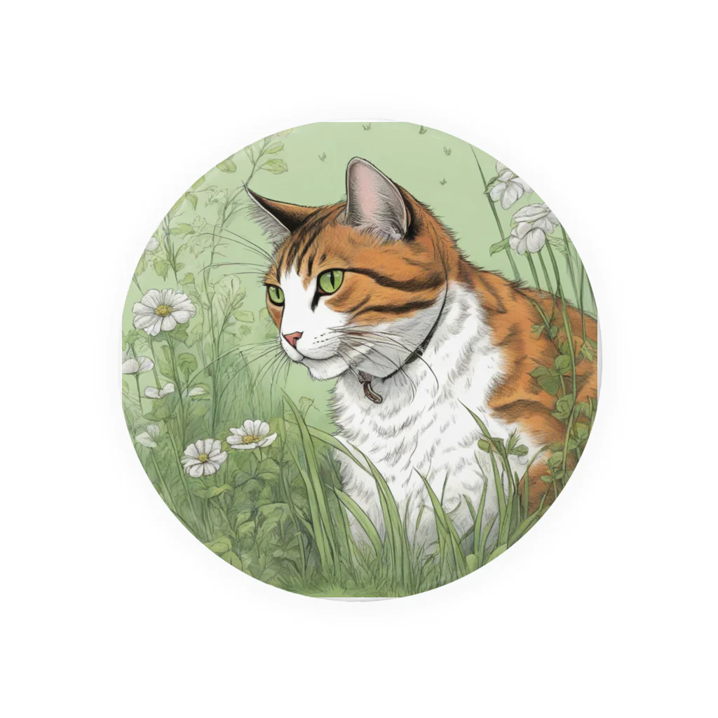 にゃんこーねこの草の中の猫 Tin Badge