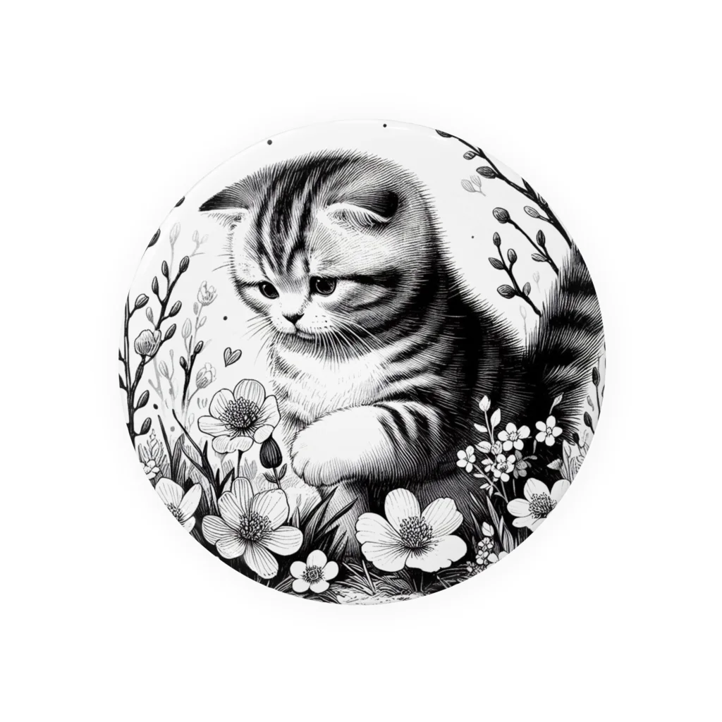 くつろぎ堂☆ネコにゃん☆イヌわんの春の子猫のスコティッシュフォールド Tin Badge
