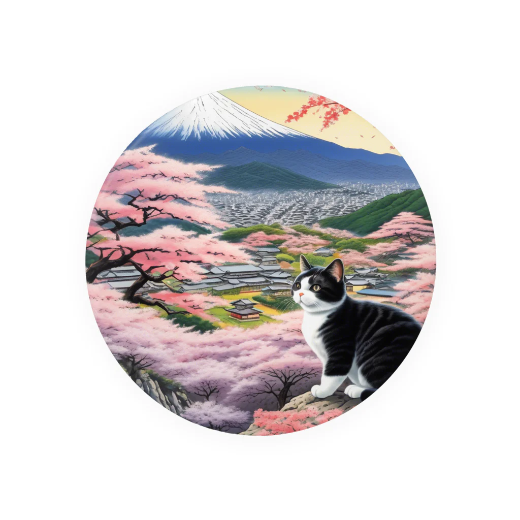 だんのんの桜と富士山と猫 Tin Badge