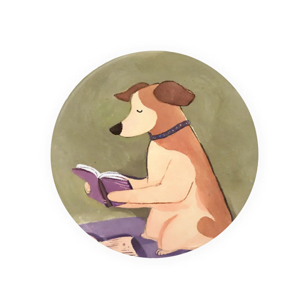 人間界で生きるわんこ | 犬イラストの本を読むわんこ（AIイラスト） Tin Badge