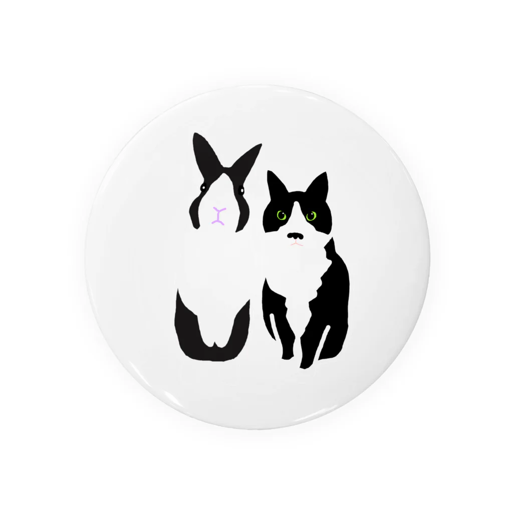 黒白部のダッチうさぎ(立)とハチワレねこ Tin Badge