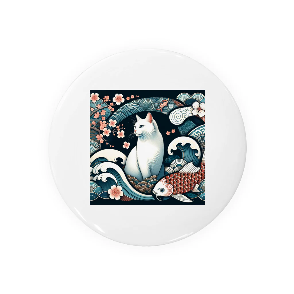 EMAKIの和紋様 x 猫　鯉と桜と波 Tin Badge