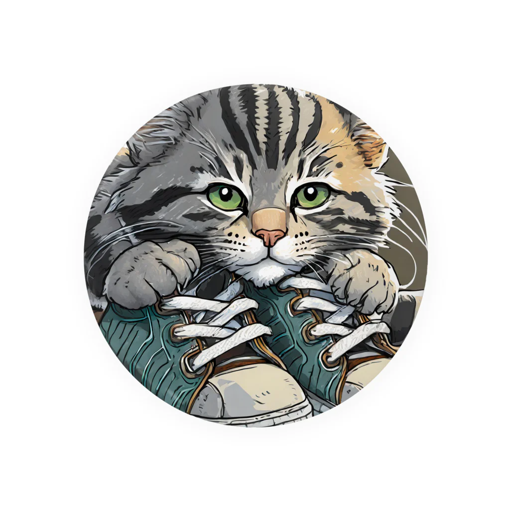 yoiyononakaのスニーカーと虎縞灰猫02 Tin Badge