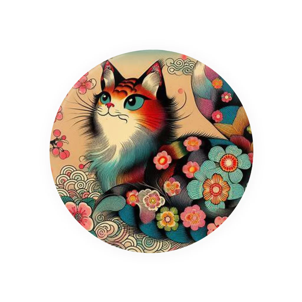 chaochao0701の浮世絵風　カラフル猫「Ukiyo-e-style Colorful Cat」「浮世绘风格的多彩猫」 Tin Badge