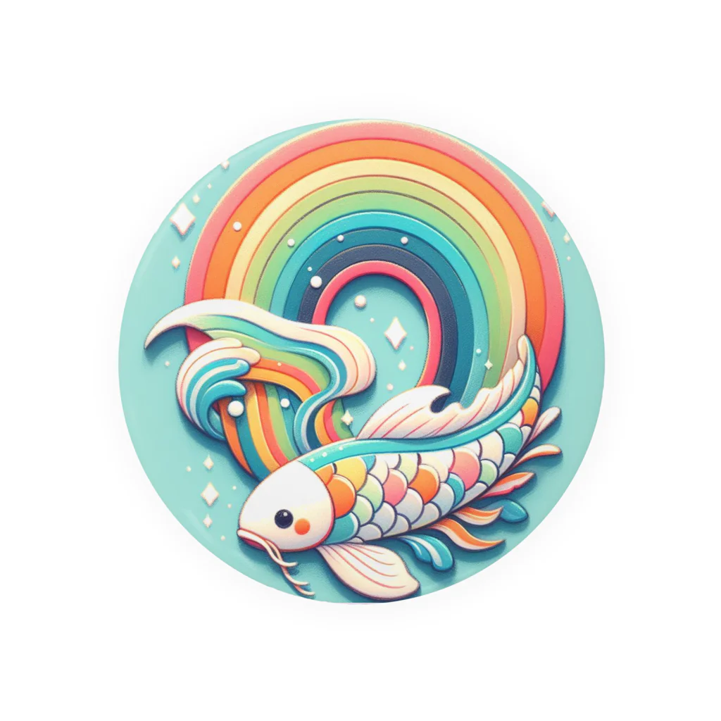 🌈七色の世界🌈の虹の海を泳ぐコイちゃん Tin Badge