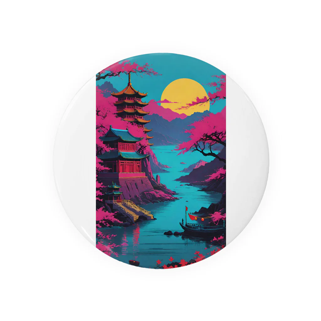 thedarkesthourのアジア　中国　日本　寺院　月夜　プレゼント Tin Badge