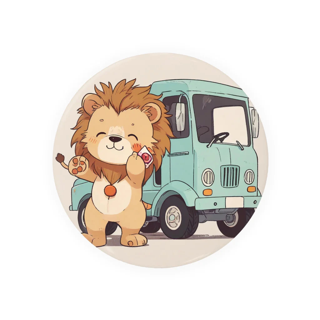 ganeshaのおもちゃのトラックでかわいいライオンに会おう 缶バッジ