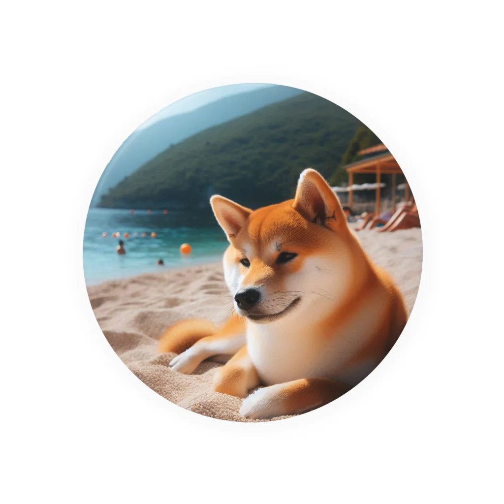 柴犬しばわんこhana873の海でまったりしている柴犬さん Tin Badge