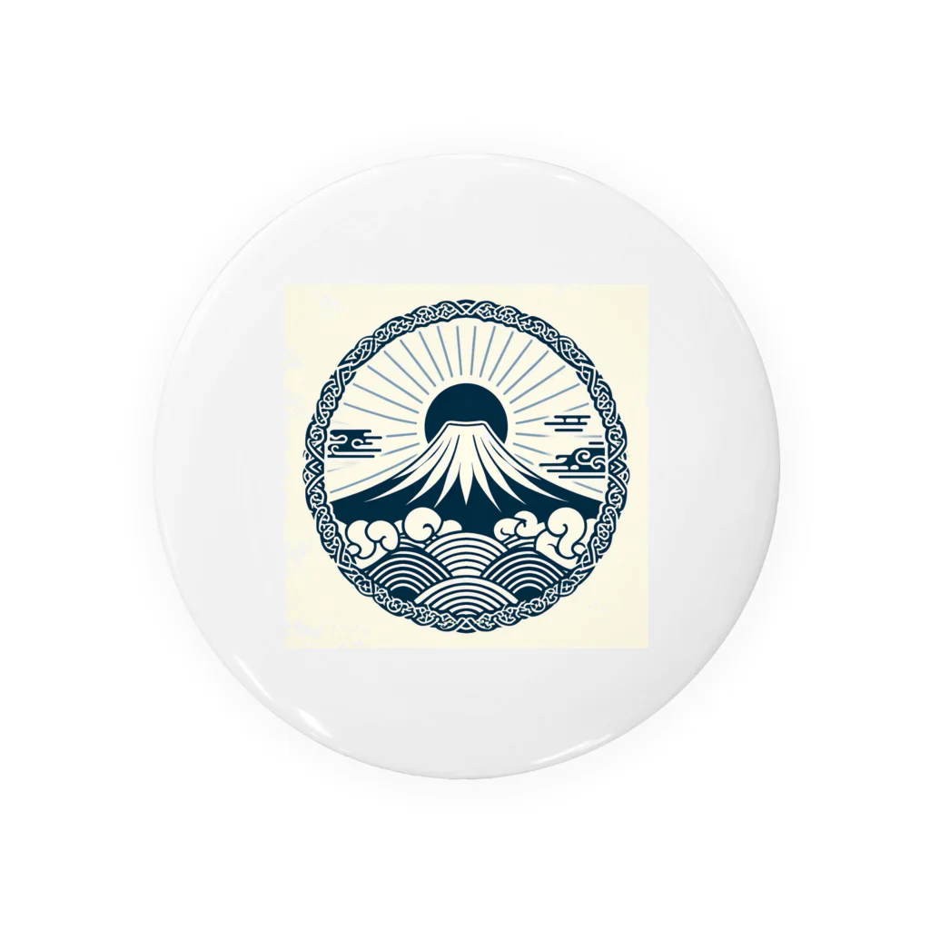 Cool Japanese CultureのMinimalist Traditional Japanese Motif Featuring Mount Fuji and Seigaiha Patterns Tin Badge