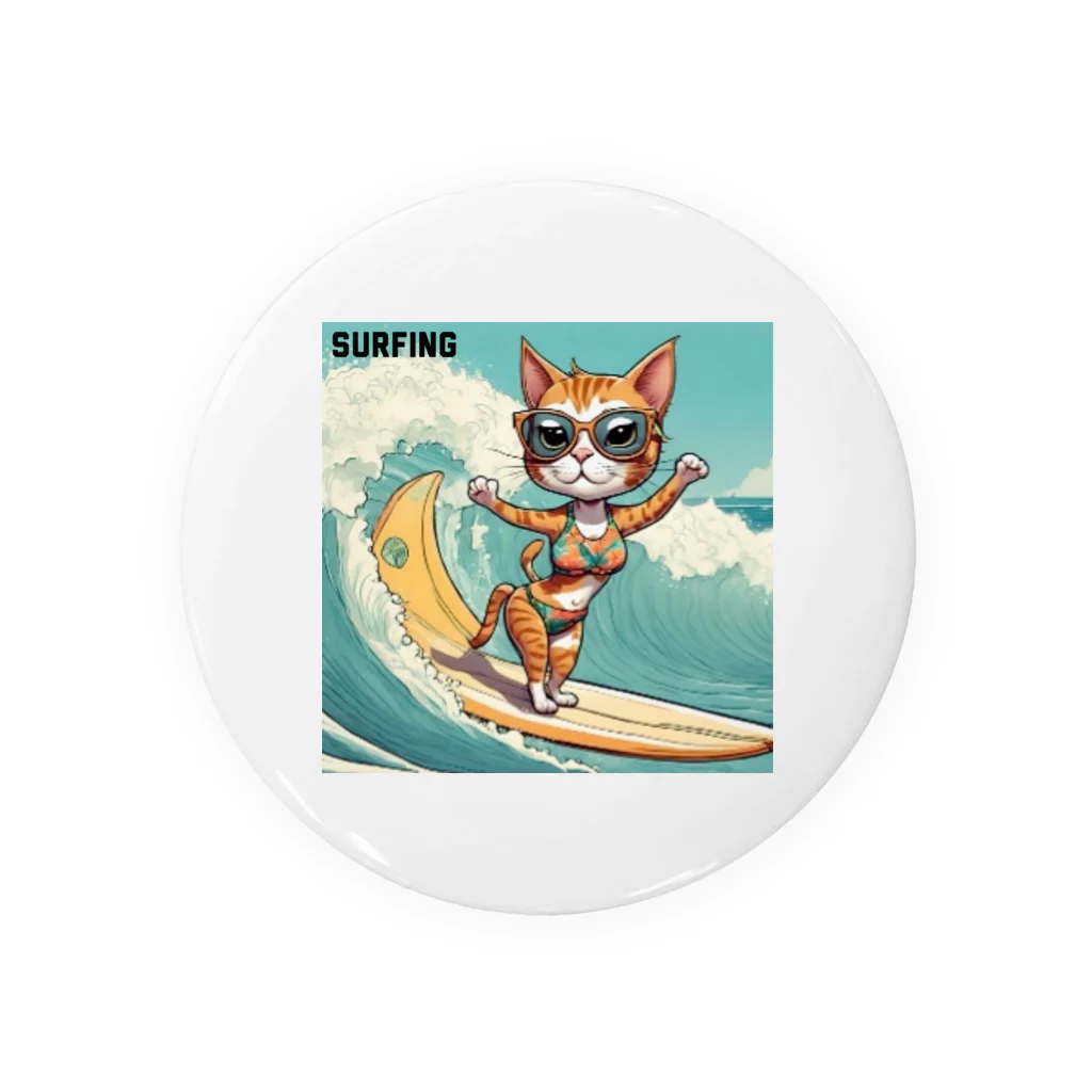 ハワイライフのSURFING猫（女の子バージョン） Tin Badge